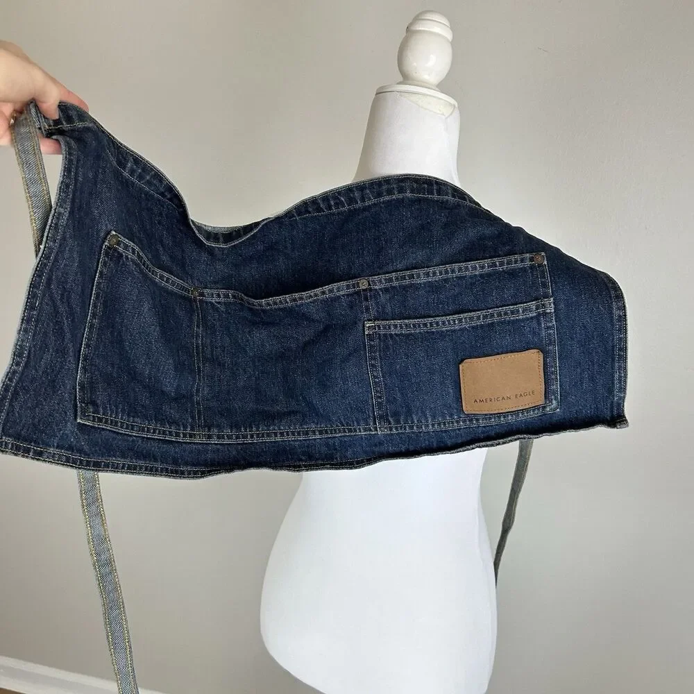 American Eagle Dark Blue Jean Denim Multi Pocket Utility Crafts Apron NWOT